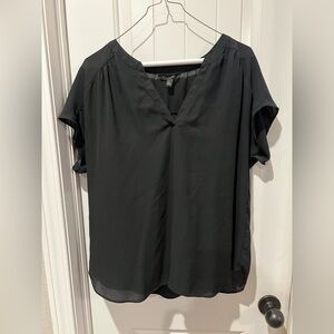 Banana Republic Black Blouse with Cuffed Sleeves and Mandarin Collar